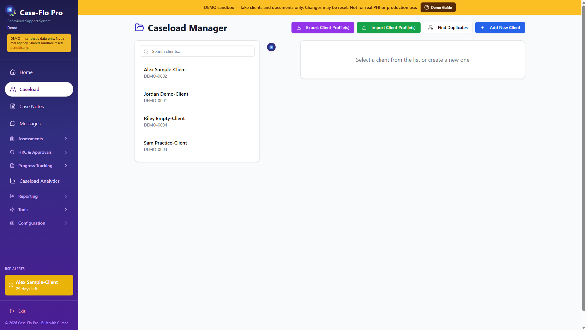 Case-Flo Pro Caseload Manager with demo client roster