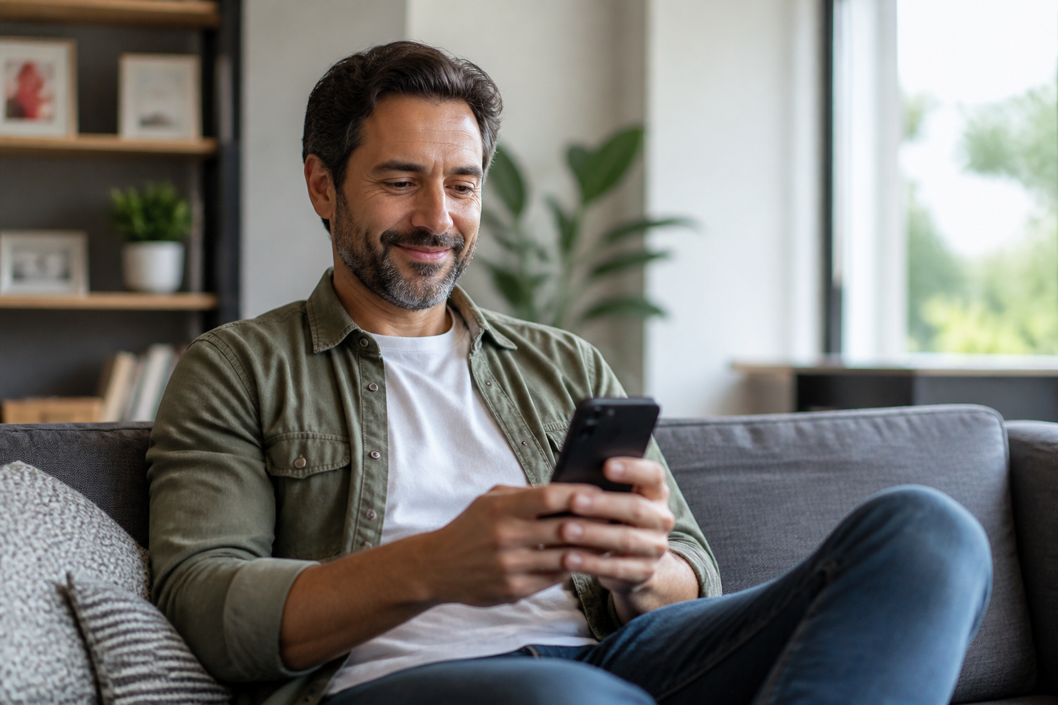 Person reading a secure message on a phone